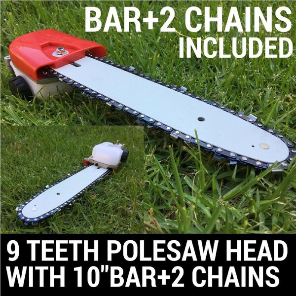 Chainsaw Attachment W/10" Bar+2chain For Pole Chain Saw Pruner Fit Baumr-AG, MTM, GIANTZ, BLACK EAGLE