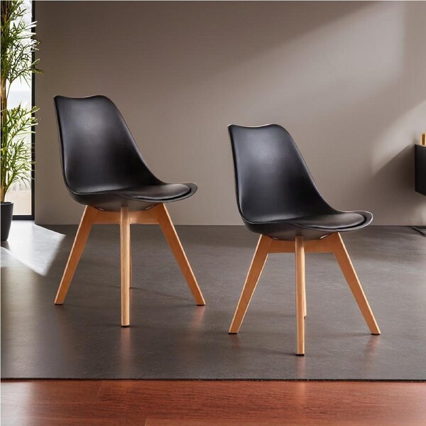 Padded Retro Replica Dining Chairs Cafe Kitchen Beech Chair Cafe Kitchen Black/White 2x Black Chairs