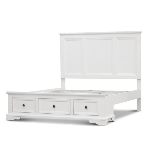 Celosia Queen Size Bed Frame Timber Mattress Base With Storage Drawers - White