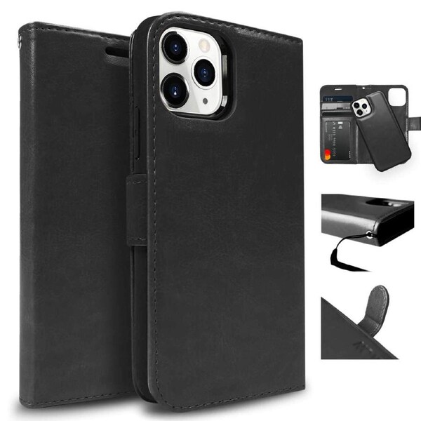 Zuslab iPhone 12 / iPhone 12 Pro Case Detachable Leather Black