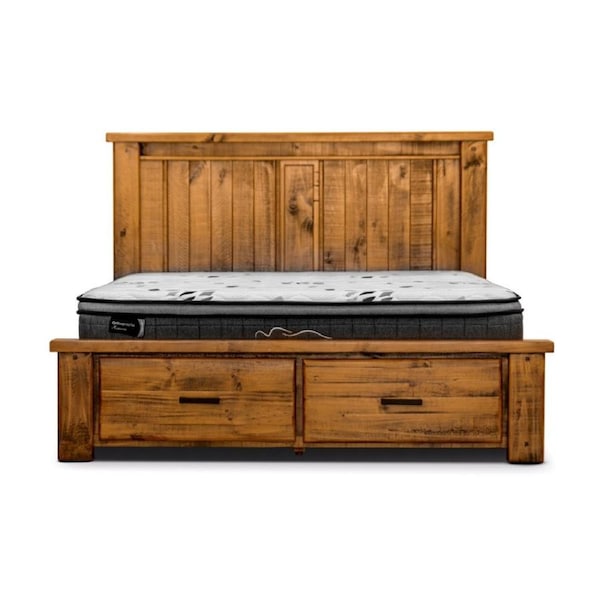 Camdenville King Bed Frame Storage Drawer Solid Pine Frame Oak