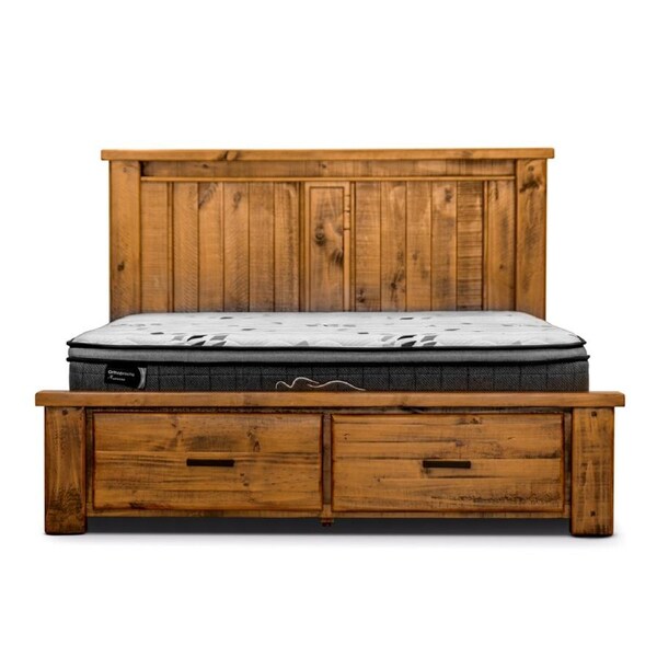 Camdenville Queen Bed Frame Storage Drawer Solid Pine Frame Oak