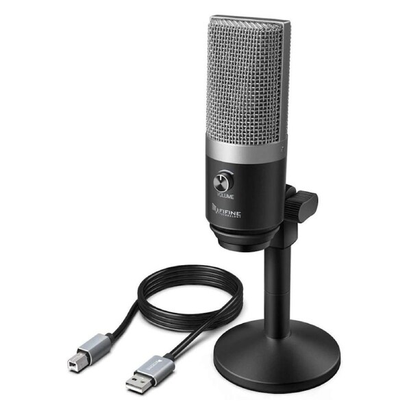 Fifine Technology USB Condenser Broadcast/Podcast Microphone w/Desk Stand Silver