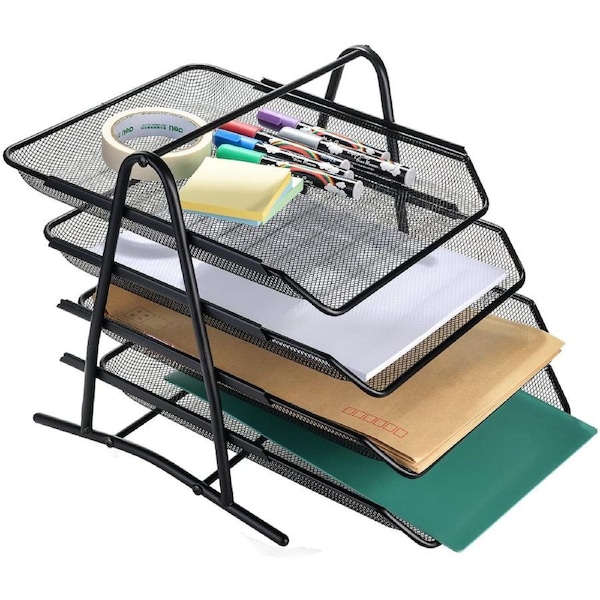 4 Tier Letter Tray Organiser, Mesh Filling Desktop Document Paper File for Home &Office