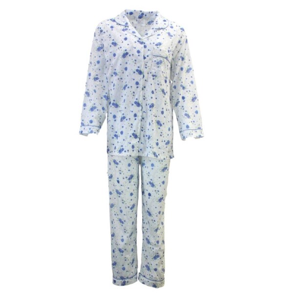 Womens PYJAMAS PJs Set Pajamas Ladies Cotton PJ Womens Long Sleeve Sleepwear Blue / 22