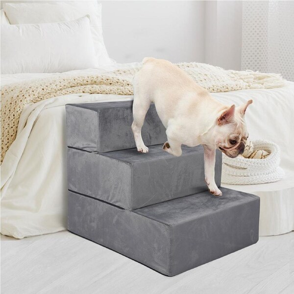 Pawz Pet Ramp Memory Foam Dog 3 Step Stairs Portable Cat Foldable Ladder For Bed