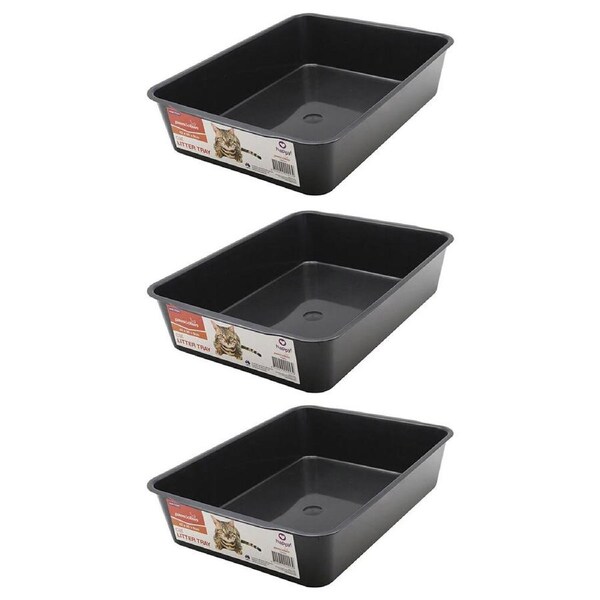 3x Paws & Claws 41.5cm Portable Cat/Kitten/Pet Litter Tray Durable/Non Toxic BLK
