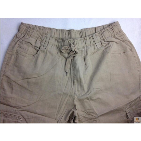CARGO SHORTS Elastic Waist 100% COTTON Army Military PLAIN Pocket Mens S-XXL Tan / S