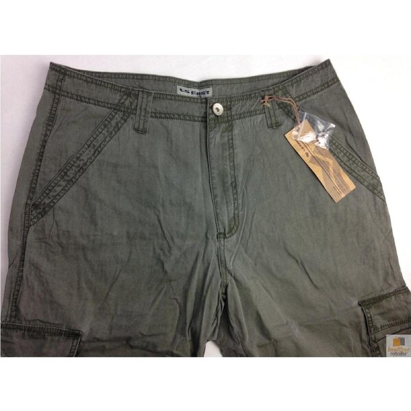 Mens 3/4 CARGO SHORTS Long Pants 100% COTTON Army Military Combat Summer Olive (Washed Look) / Small (30")