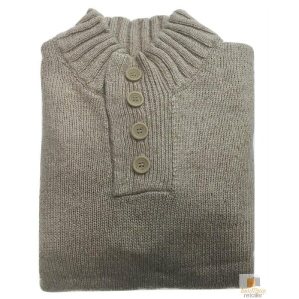 Mens Knit Jumper Pullover Sweater Knitted Casual Stretch Warm Winter 4 Button Ivory 01 (KW16) / M