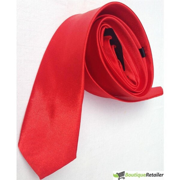 Mens SKINNY TIE Plain Wedding Slim Necktie Formal Casual Narrow Party Red