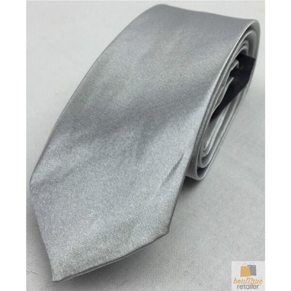 Mens SKINNY TIE Plain Wedding Slim Necktie Formal Casual Narrow Party Silver