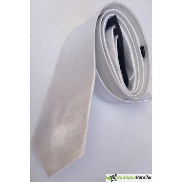 Mens SKINNY TIE Plain Wedding Slim Necktie Formal Casual Narrow Party White