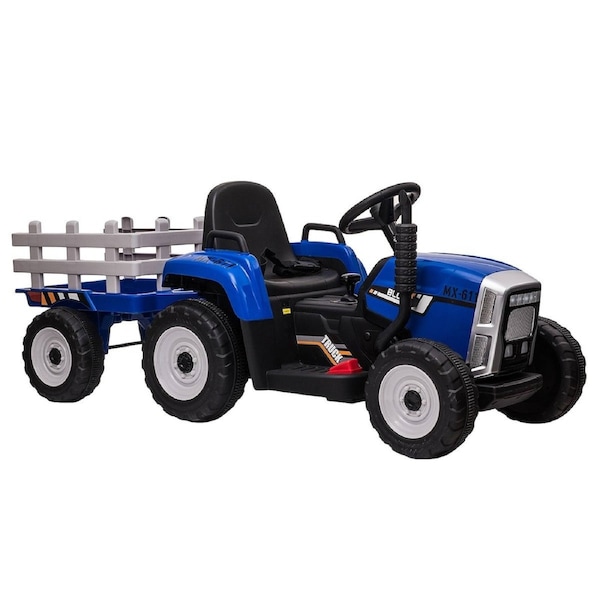 Kids Farm Tractor Electric Ride On Toys 2.4G R/C Remote Control Cars w/ Trailer Blue