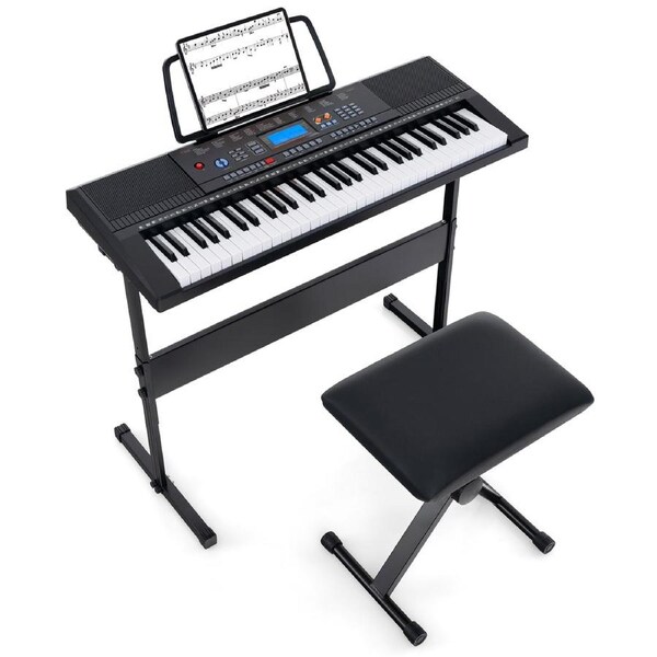 Costway 61-Key Electronic Keyboard Digital Piano Electric Keyboard w/Music Stand & Stool/Microphone/Headphone