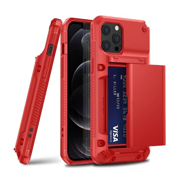 ZUSLAB Armor Plus Credit Card Holder Wallet Case for iPhone 12 Pro Max 6.7" Protective Shockproof Cover for Apple - Red