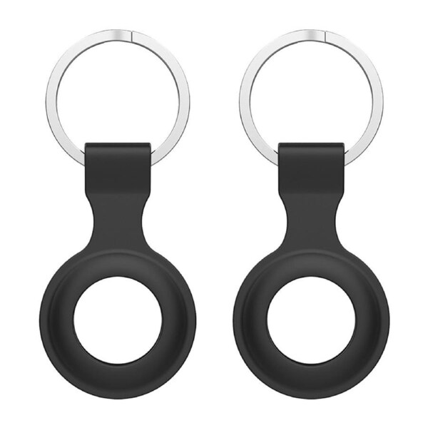 [2 pack] MEZON Black Silicone Protective Case Holder for Apple AirTag Tracker with Keychain Ring (Silicone, 2x Black)