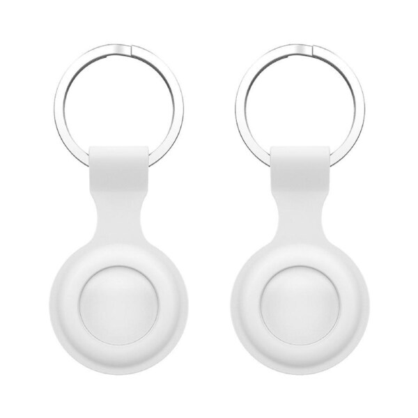 [2 pack] MEZON White Silicone Protective Case Holder for Apple AirTag Tracker with Keychain Ring (Silicone, 2x White)