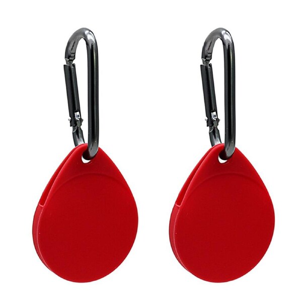 [2 pack] MEZON Red Silicone Protective Full Coverage Case Holder for Apple AirTag Tracker with Keychain Ring (Silicone Full, 2x Red)