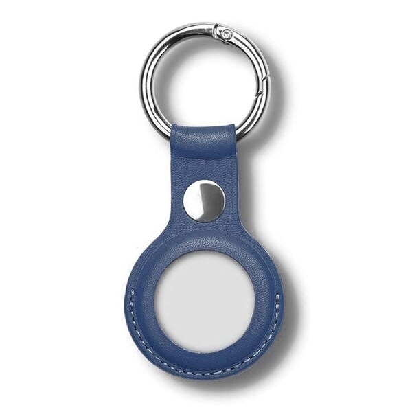 MEZON Blue PU Leather Protective Case Holder for Apple AirTag Tracker with Keychain Ring (Leather, Blue)