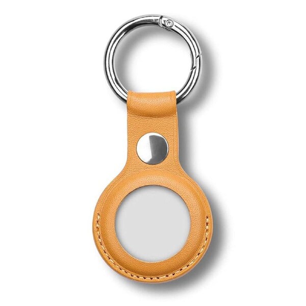 MEZON Yellow PU Leather Protective Case Holder for Apple AirTag Tracker with Keychain Ring (Leather, Yellow)
