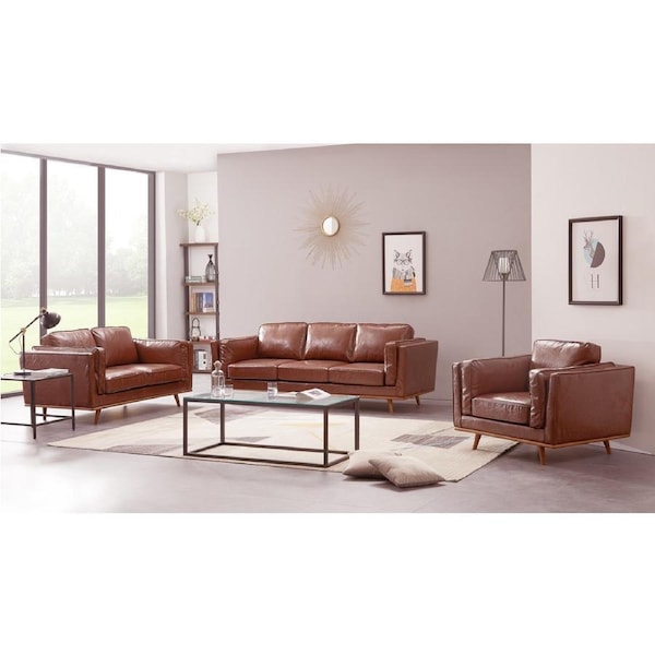 York 3+2+1 Seater Sofa PU Leatherette Lounge Set with Wooden Frame in Brown Colour