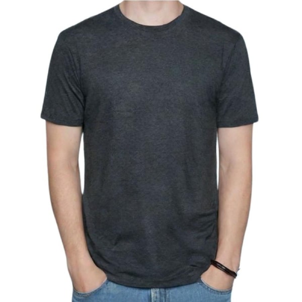 Mens COTTON STRETCH T-SHIRT Tee Top Plain Blank Adults Slim Skinny Fitted Grey / S