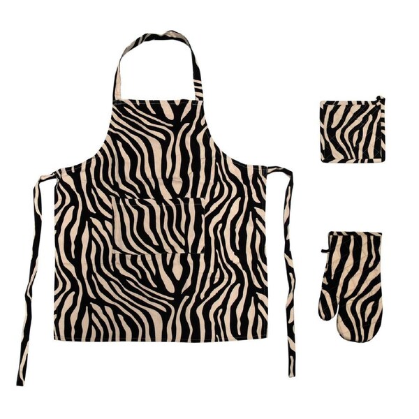 Set of 3 Cotton Linen Zebra Kitchen Set
