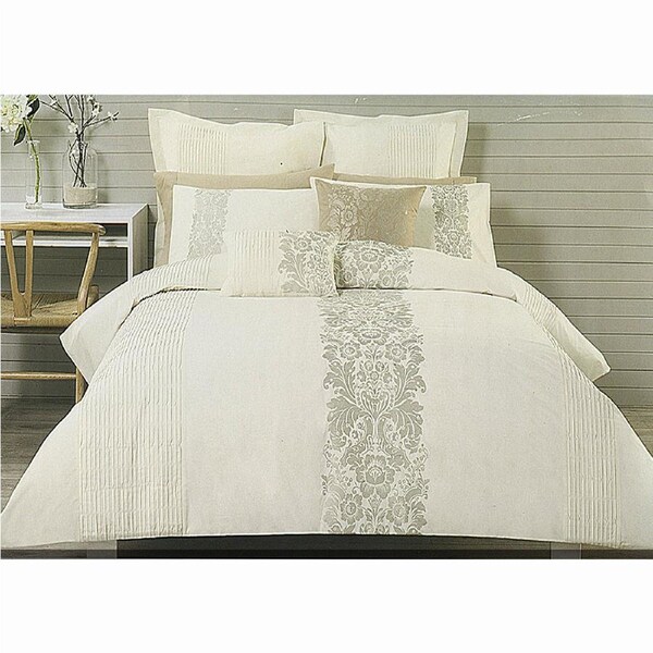 Catherine Cream Taupe Embroidery Quilt Cover Set Queen 210 cm x 210 cm
