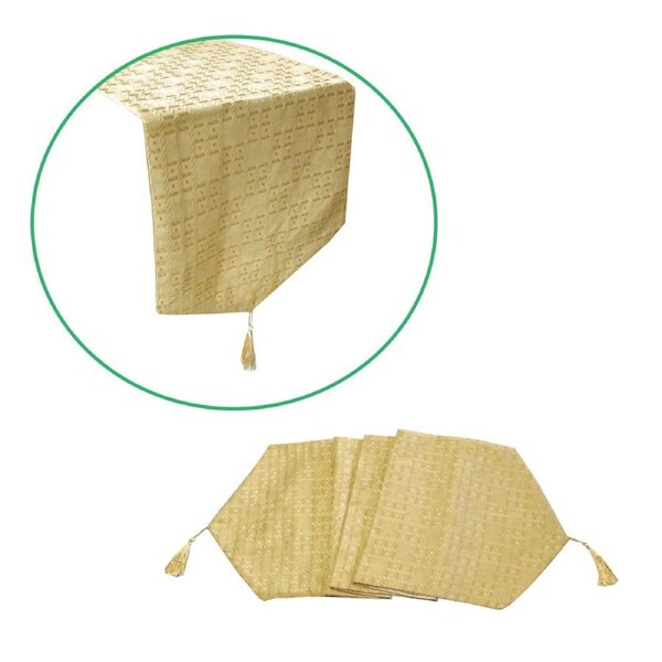 Faux Silk Jacquard Table Runner Gold 32 x 120 cm