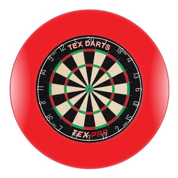 TEX Pro Genuine Bristle Dart Board + RED Dartboard Surround + Darts