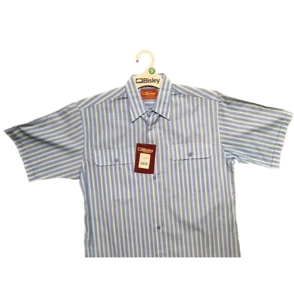 BISLEY SHORT SLEEVE SHIRT Everyday Casual Business Work Cotton Blend Check BS1624 (SKY) / S