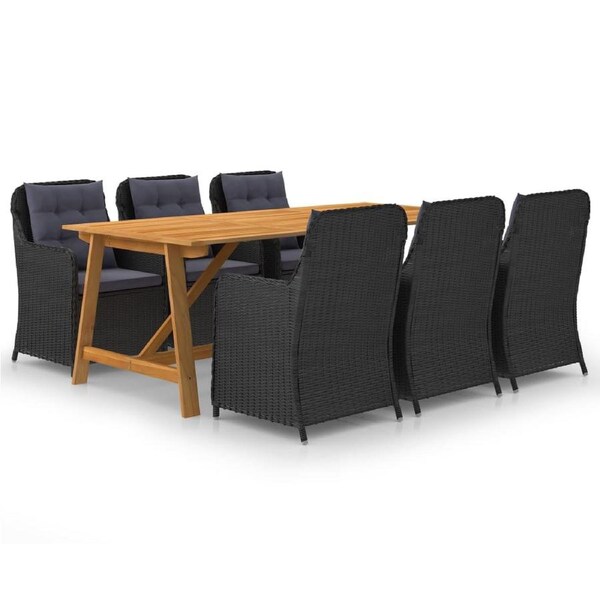 7 Piece Garden Dining Set Black vidaXL