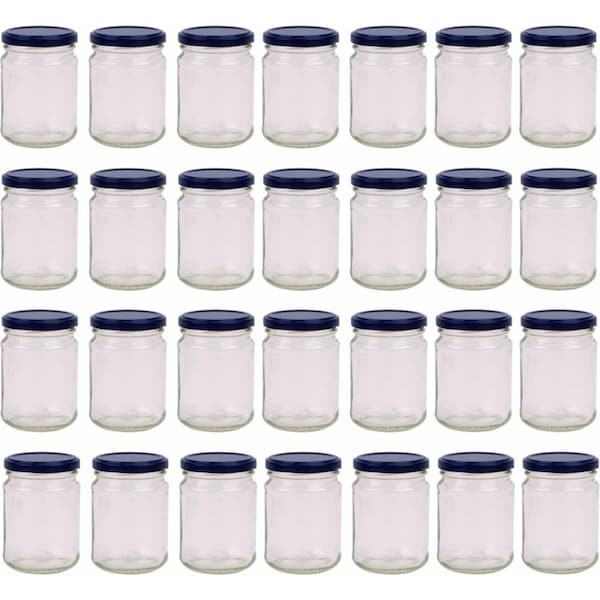28x 250ml Flint Glass Jars + Twist Lids - Round Food Storage Small Spices