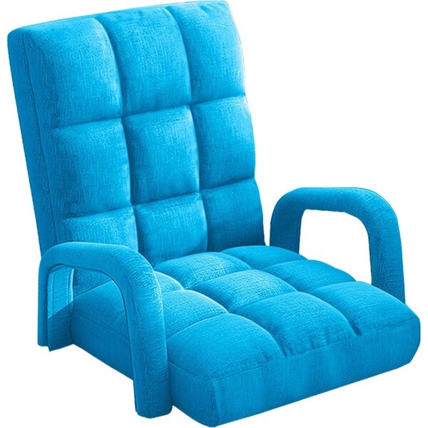 SOGA Foldable Lounge Cushion Adjustable Floor Lazy Recliner Chair with Armrest Blue