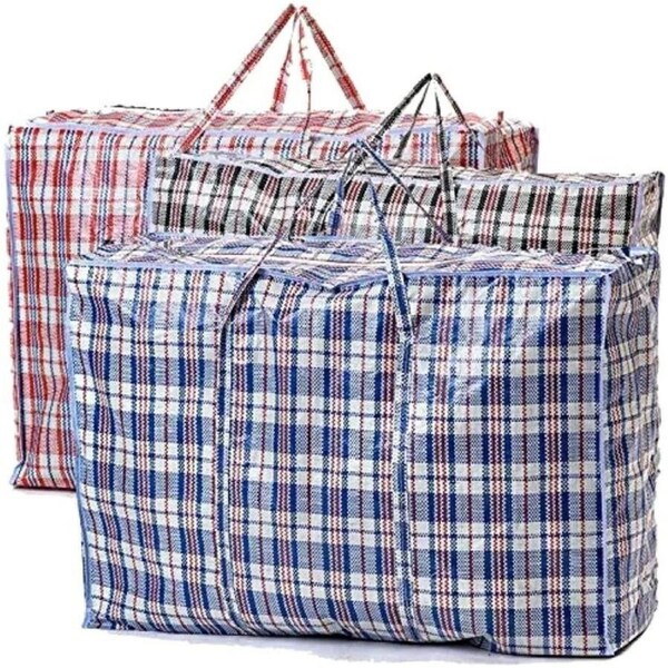 10x Large Stripe Bag Packing Storage Strip Zip Shopping Travel Check House Moving 65cm x 60cm x 25cm