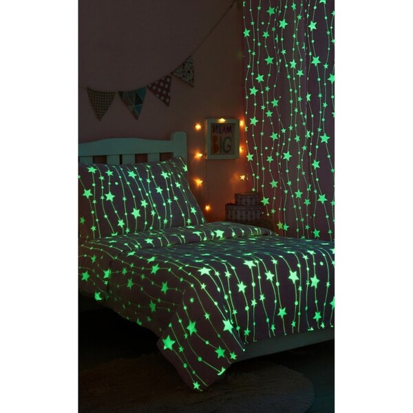 Kids Glow In The Dark Blanket, Curtain, Pillowcase Set Star