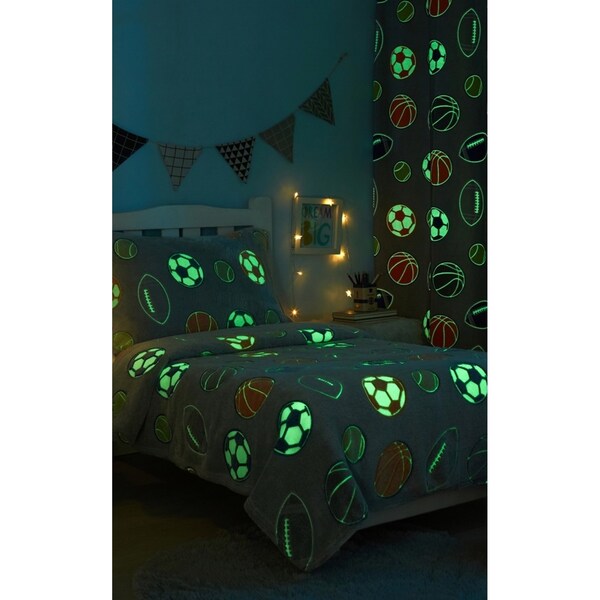 Kids Glow In The Dark Blanket, Curtain, Pillowcase Set Soccer Ball