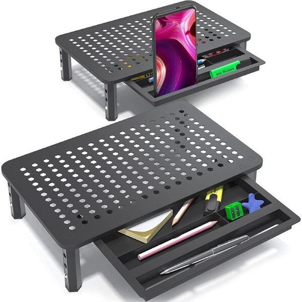 2 Pack Monitor Riser Stand with Drawer, Height Adjustable Perfect for Computer Monitor iMac Stand or Computer Shelf