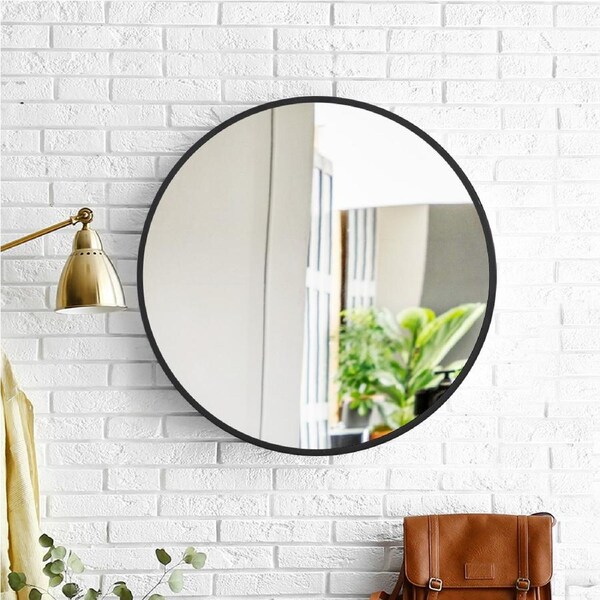 Traderight Wall Mirror Round Vanity Black Frame Dia. 50-80cm Dia 70cm