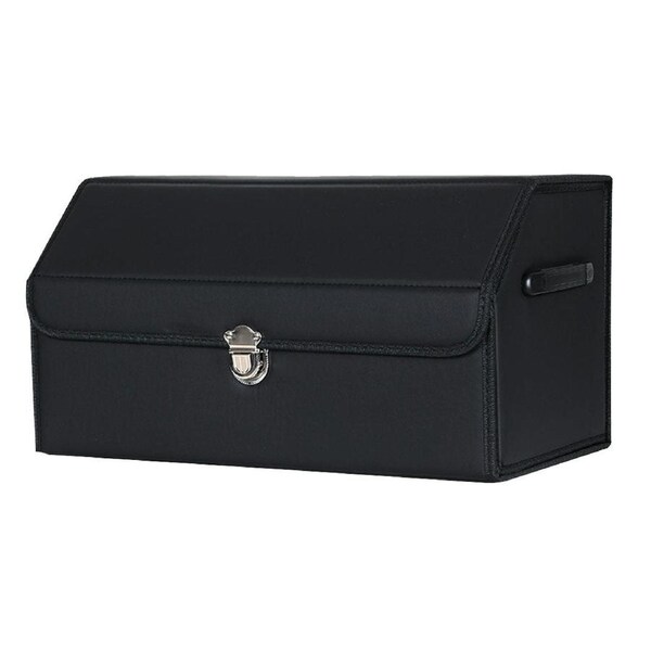 SOGA Leather Car Boot Collapsible Foldable Trunk Cargo Organizer Portable Storage Box With Lock Black Medium