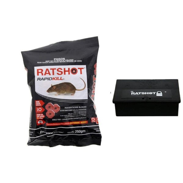 Ratshot Rapidkill Mouse Rodent Poison Bait Blocks 1 Feed 250g+ Bait Station