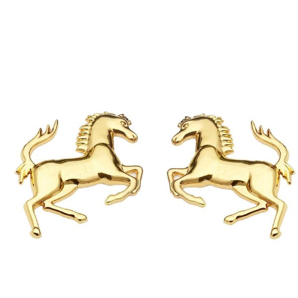 3D Horse Rearing/Galloping Chrome Plated Car Emblems GOLD Adhesive Left/Right