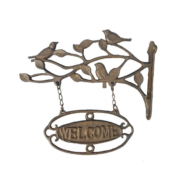 Mr Gecko Cast Iron Bird Welcome Sign Hand Made Antique Rust
