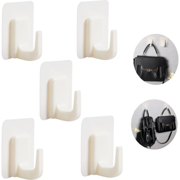Catzon 5 packs Wall Hooks Heavy Duty Wall Hanger Adhesive Hooks Stick on Wall Adhesive Hangers - White