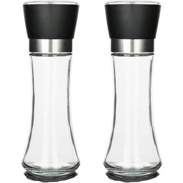 Catzon 2 Packs Salt and Pepper Grinder Set Tall Glass Ceramic Sea Salt Grinder & Pepper Shaker Pepper Mill & Salt Mill - Black