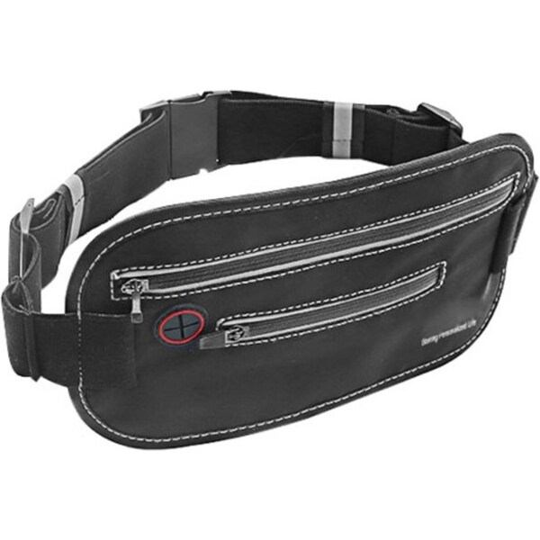 Catzon RH63 Ultra-thin Belt Waist Bag With Double Zipper Pockets For Men And Women -Black+Silver Line