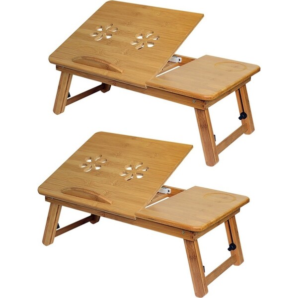 2PK Deluxe Bamboo Laptop Table/Portable Work Station/Desk/Tray Tilt/Foldable