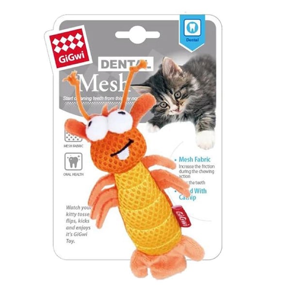 Gigwi Dental Mesh Shrimp w/ Catnip Interactive Cat Toy
