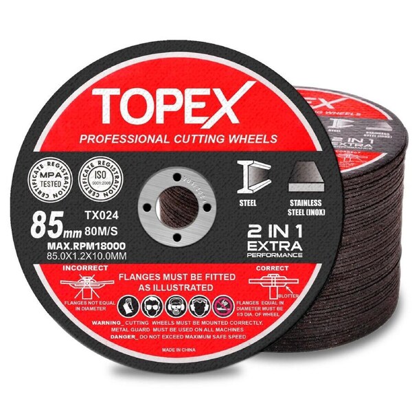 TOPEX 50-Piece 85mm Professional Cutting Wheels Discs 2 in 1 Steel Inox Ultra Thin